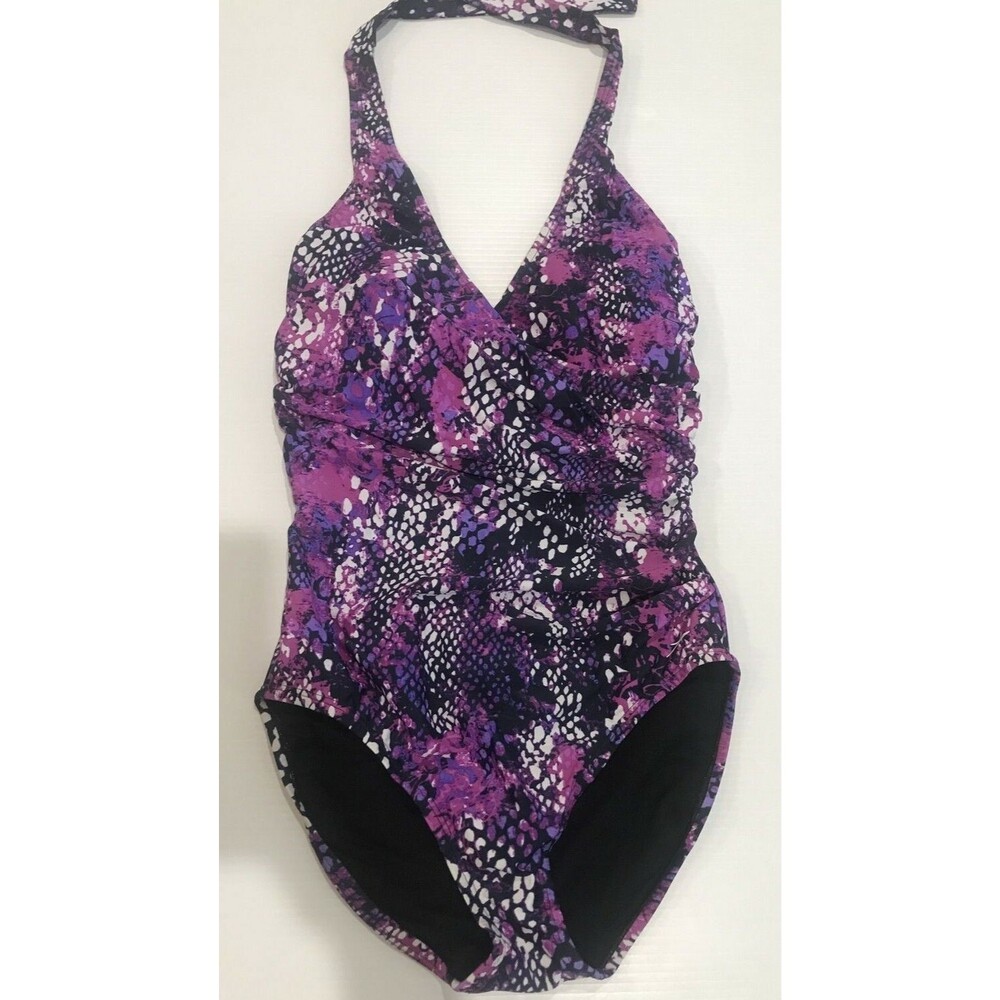 Speedo Swimsuit One Piece Purple Wrap Style Core Compression 10